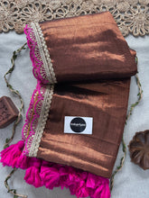 Copper Pink Designer  Handloom Raga Tissue Saree